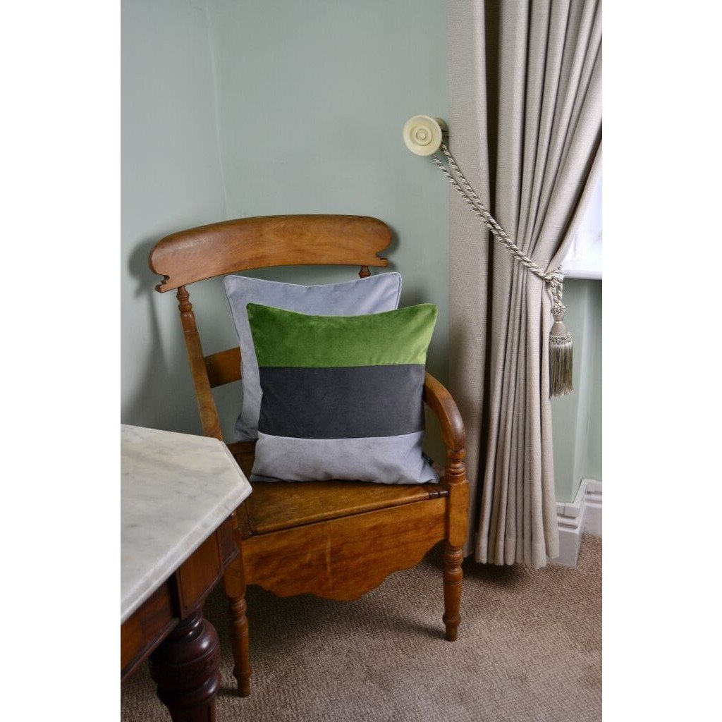 McAlister Textiles Straight Patchwork Velvet Green, Silver + Grey Cushion Cushions and Covers 