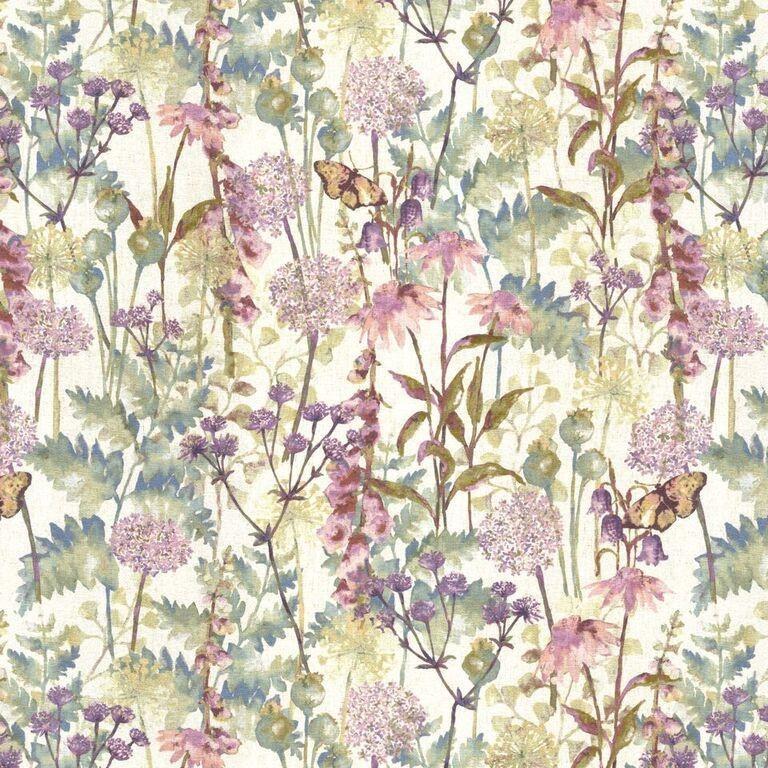 McAlister Textiles Wildflower Pastel Purple Linen Curtains Tailored Curtains 