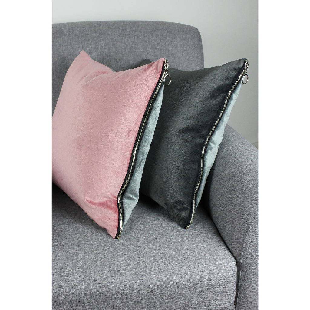 McAlister Textiles Decorative Zipper Edge Silver + Grey Velvet Cushion Cushions and Covers Cover Only 43cm x 43cm 