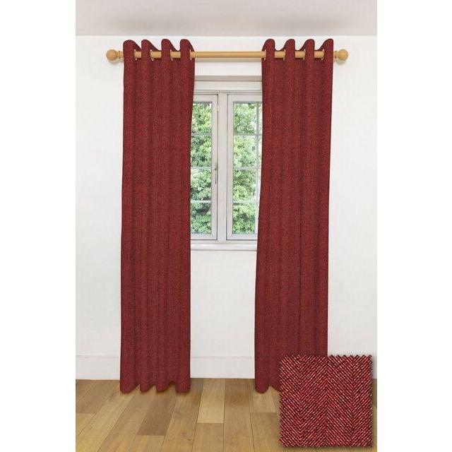 McAlister Textiles Herringbone Red Curtains Tailored Curtains 116cm(w) x 182cm(d) (46" x 72") 
