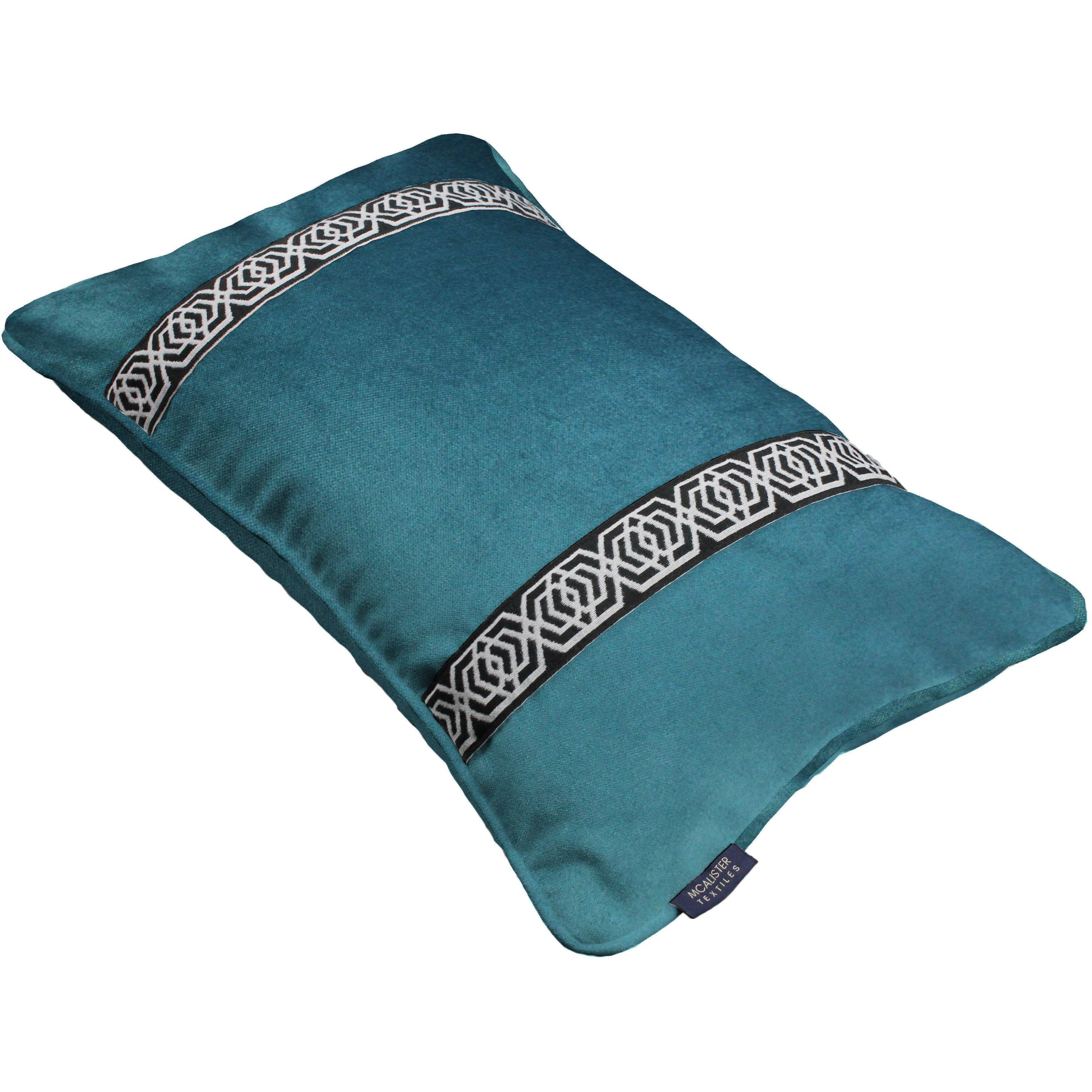McAlister Textiles Coba Striped Blue Teal Velvet Cushion Cushions and Covers 