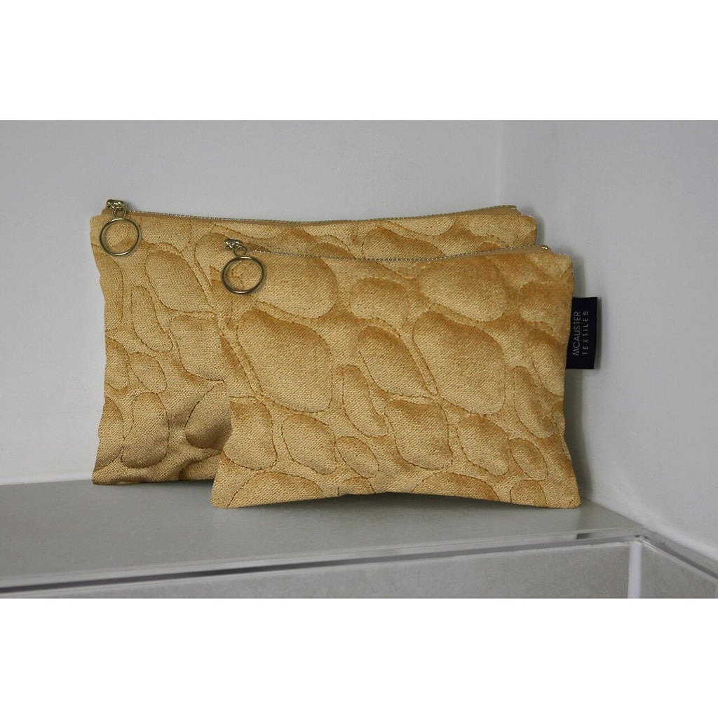 McAlister Textiles Pebble Pattern Yellow Velvet Makeup Bag Set Clutch Bag 