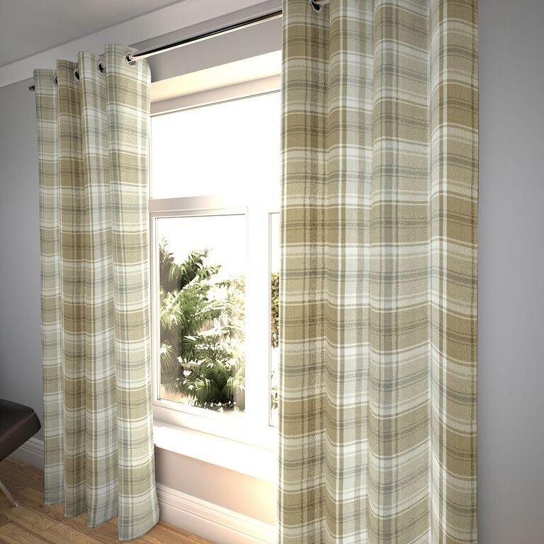 McAlister Textiles Angus Beige Cream Tartan Curtains Tailored Curtains 116cm(w) x 182cm(d) (46" x 72") 