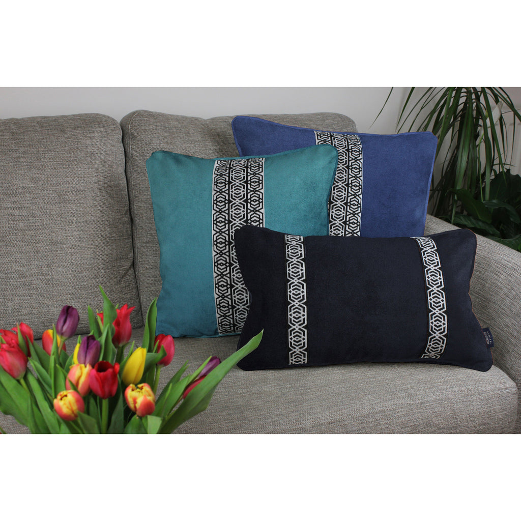 McAlister Textiles Maya Striped Navy Blue Velvet Cushion Cushions and Covers 