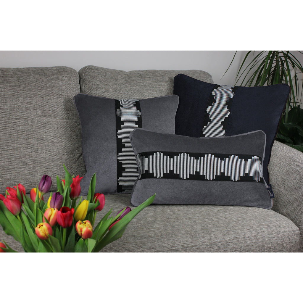 McAlister Textiles Maya Striped Black Velvet Cushion Cushions and Covers 