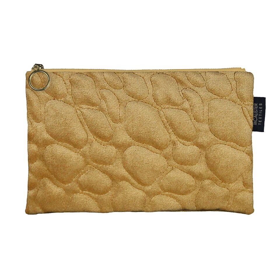 McAlister Textiles Pebble Pattern Yellow Velvet Makeup Bag - Large Clutch Bag 
