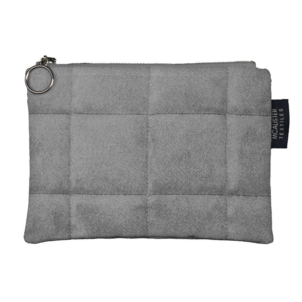 McAlister Textiles Square Pattern Silver Velvet Makeup Bag Clutch Bag 