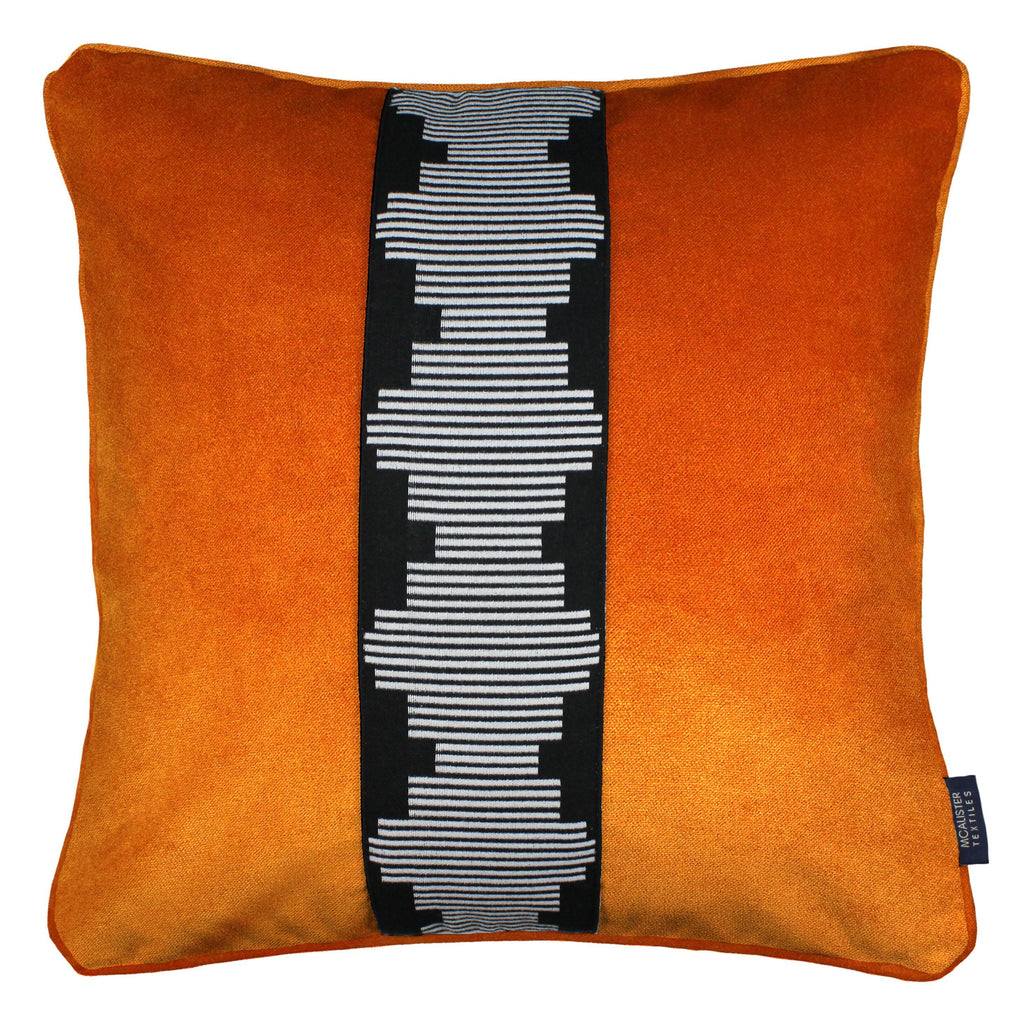 McAlister Textiles Maya Striped Burnt Orange Velvet Cushion Cushions and Covers Polyester Filler 43cm x 43cm 