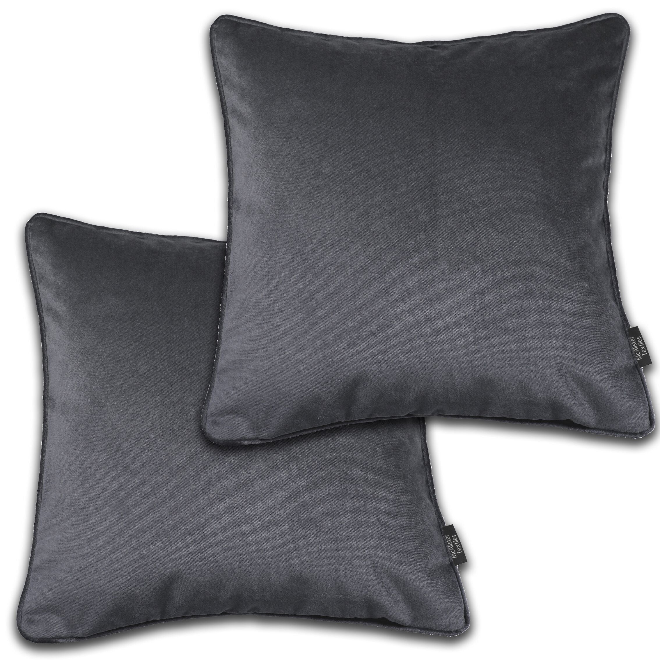 McAlister Textiles Matt Charcoal Grey Velvet 43cm x 43cm Cushion Sets Cushions and Covers Cushion Covers Set of 2 