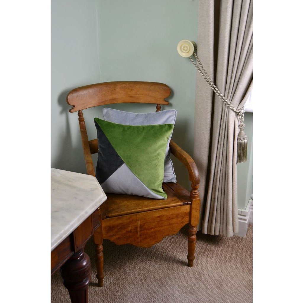 McAlister Textiles Diagonal Patchwork Velvet Green, Silver + Grey Cushion Cushions and Covers 