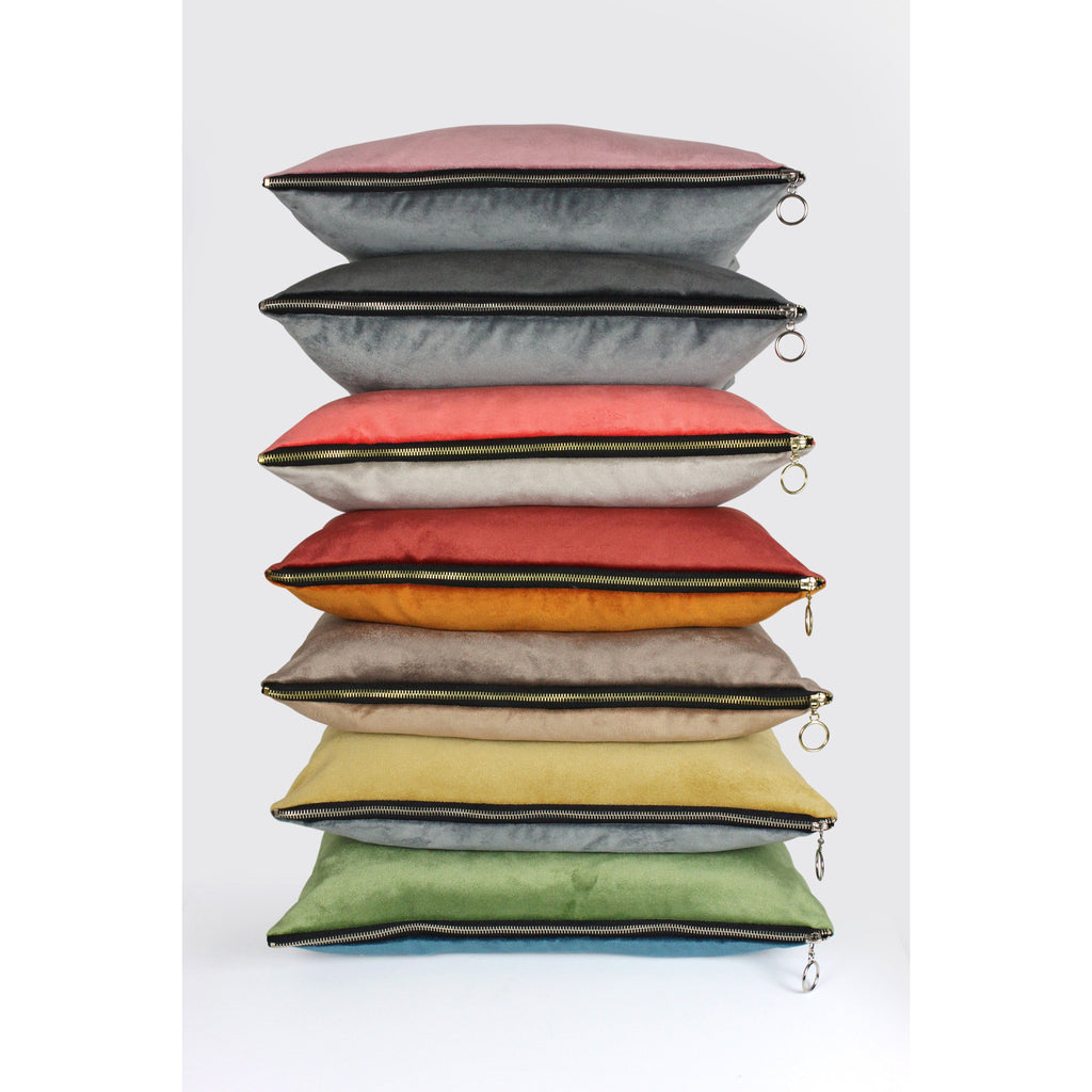 McAlister Textiles Decorative Zipper Edge Coral + Beige Velvet Cushion Cushions and Covers Cover Only 43cm x 43cm 