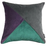Load image into Gallery viewer, McAlister Textiles Diagonal Patchwork Velvet Purple, Green + Grey Cushion Cushions and Covers Cover Only 43cm x 43cm 
