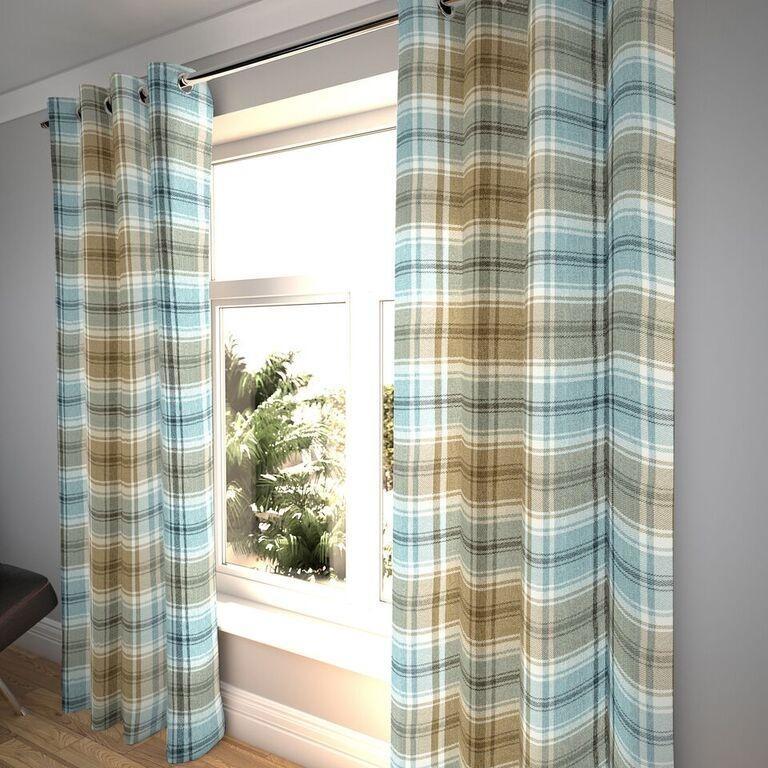 McAlister Textiles Angus Duck Egg Blue Tartan Curtains Tailored Curtains 116cm(w) x 182cm(d) (46" x 72") 