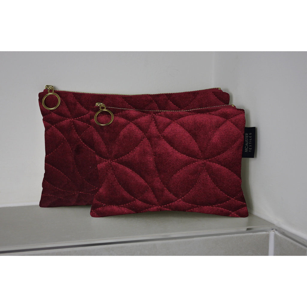 McAlister Textiles Circular Pattern Red Velvet Makeup Bag Set Clutch Bag 