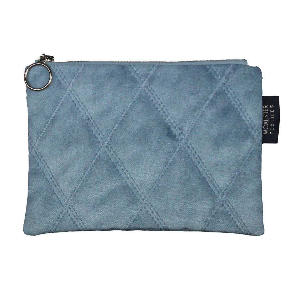 McAlister Textiles Diamond Pattern Blue Velvet Makeup Bag Clutch Bag 