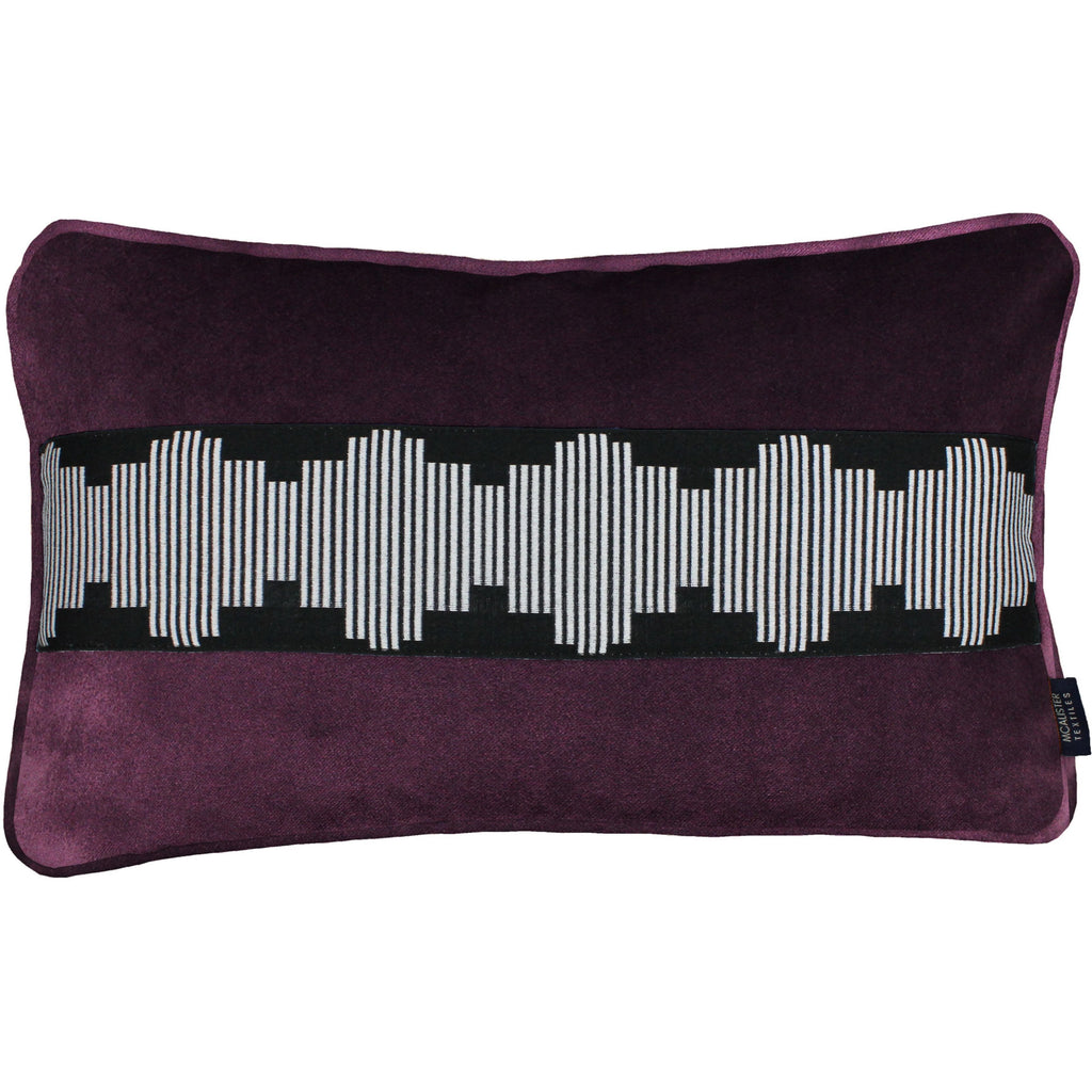 McAlister Textiles Maya Striped Aubergine Purple Velvet Cushion Cushions and Covers Cover Only 50cm x 30cm 