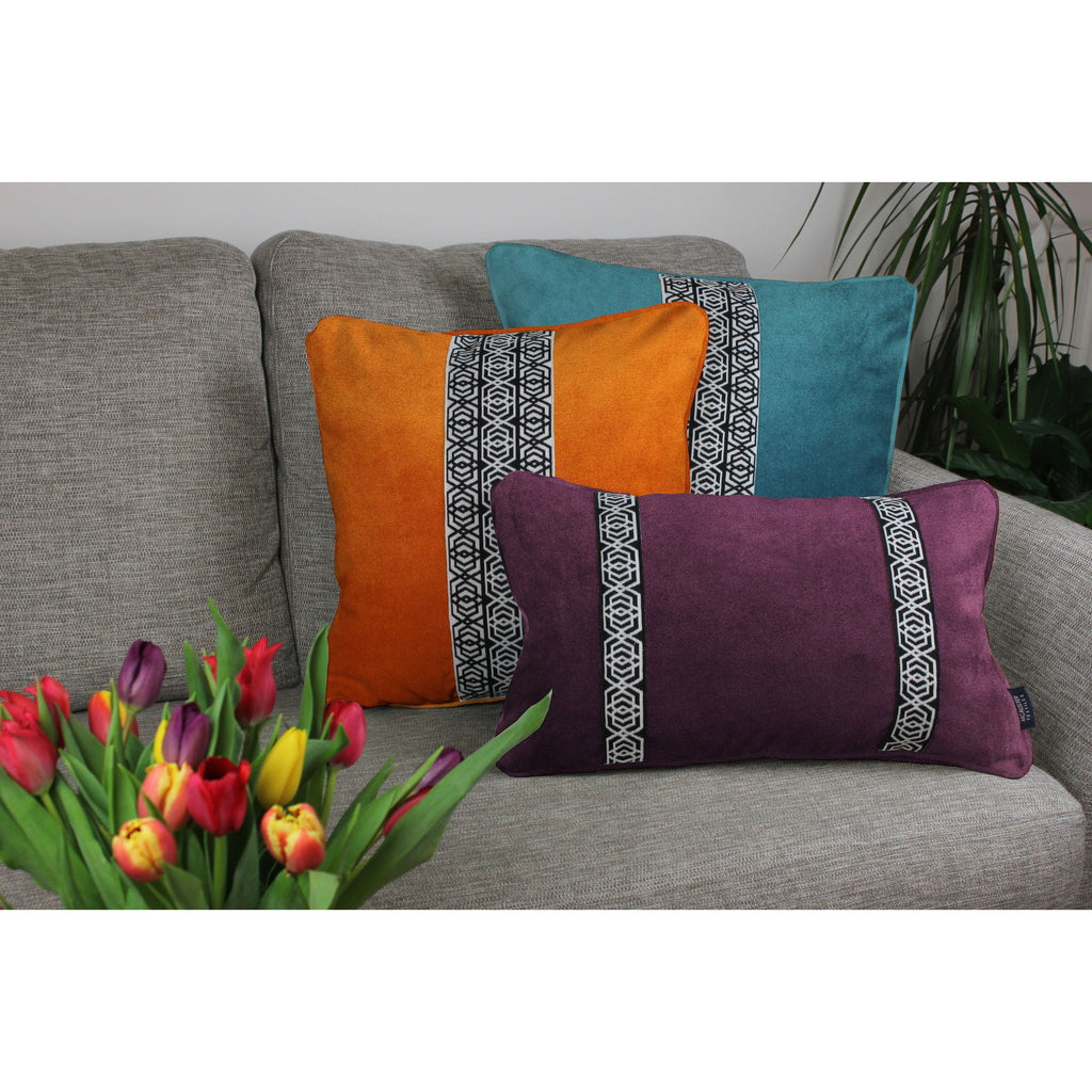 McAlister Textiles Maya Striped Burnt Orange Velvet Cushion Cushions and Covers 