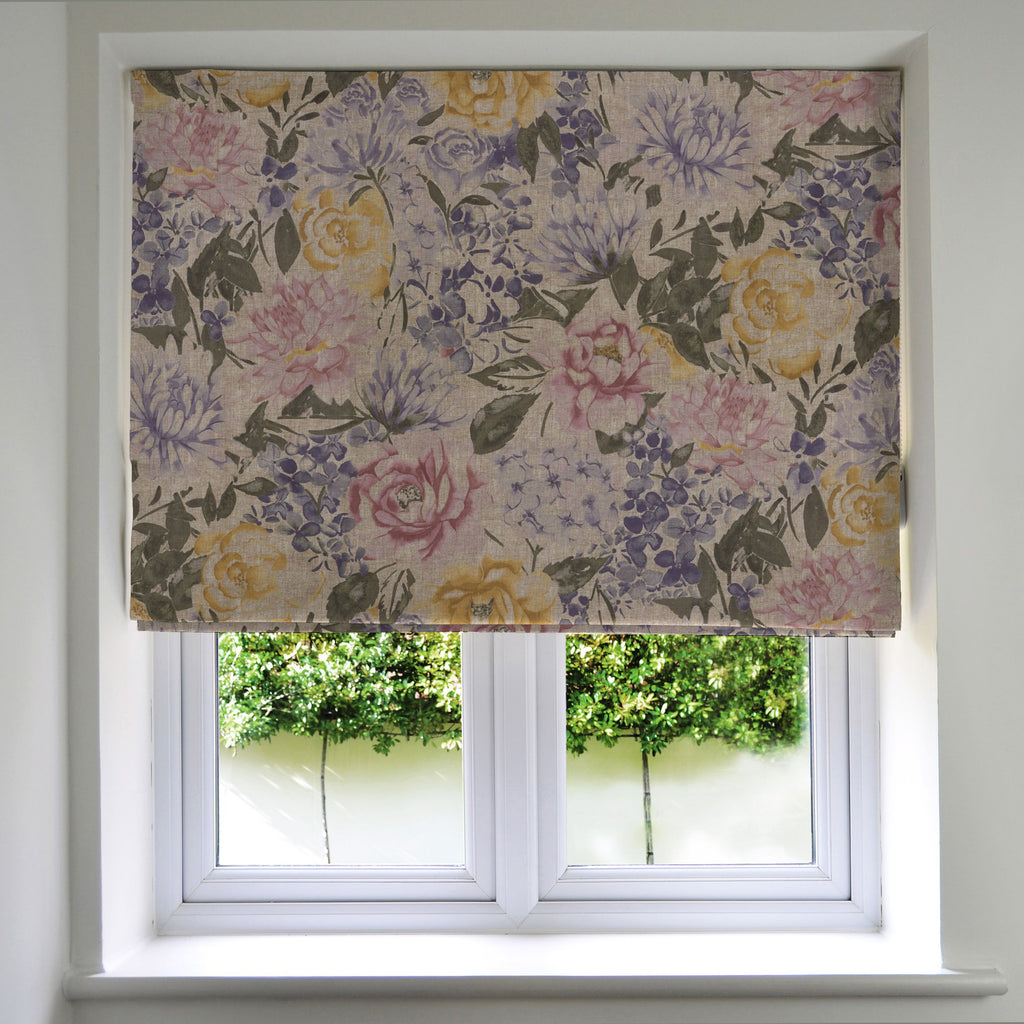 Blooma Purple, Pink and Ochre Floral Roman Blind