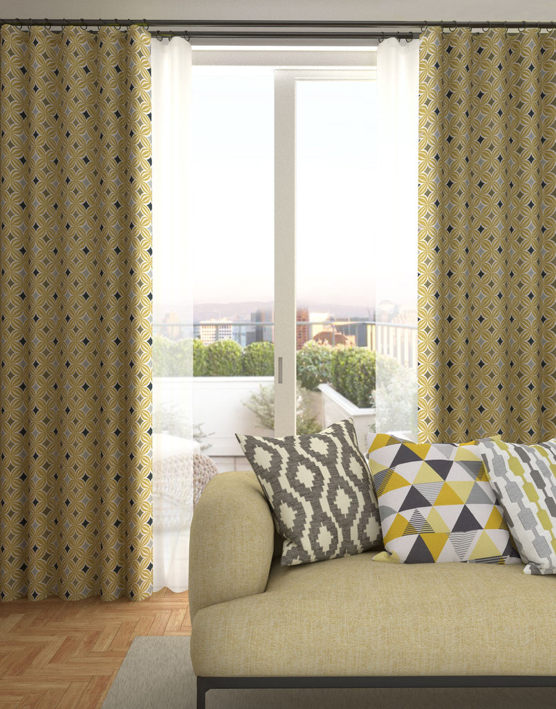 Laila Ochre Yellow and Grey FR Curtains
