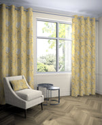 Load image into Gallery viewer, McAlister Textiles Meadow Yellow Floral Cotton Print Curtains Tailored Curtains 116cm(w) x 137cm(d) (46&quot; x 54&quot;) 
