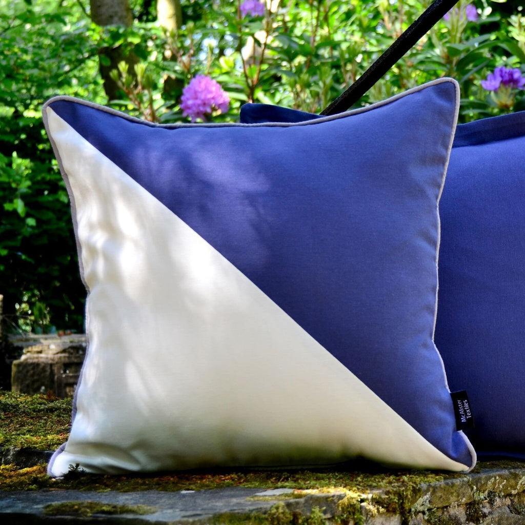 McAlister Textiles Panama Patchwork Navy Blue + Natural Cushion Cushions and Covers 