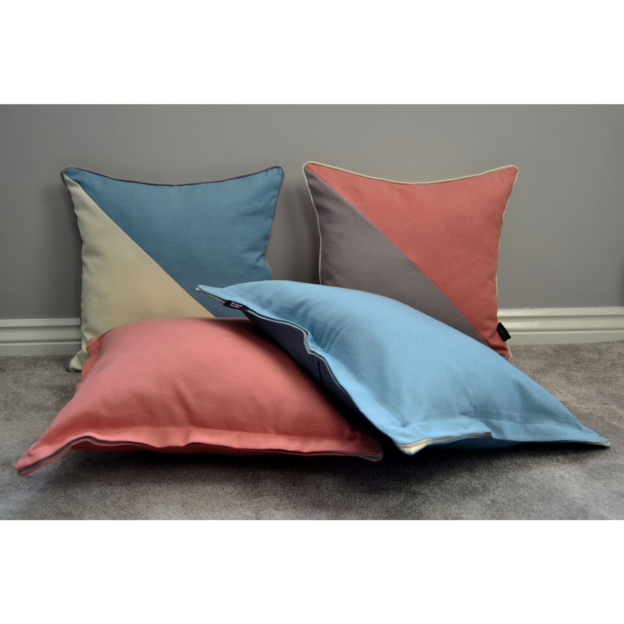 McAlister Textiles Panama Patchwork Blue + Natural Cushion Cushions and Covers 