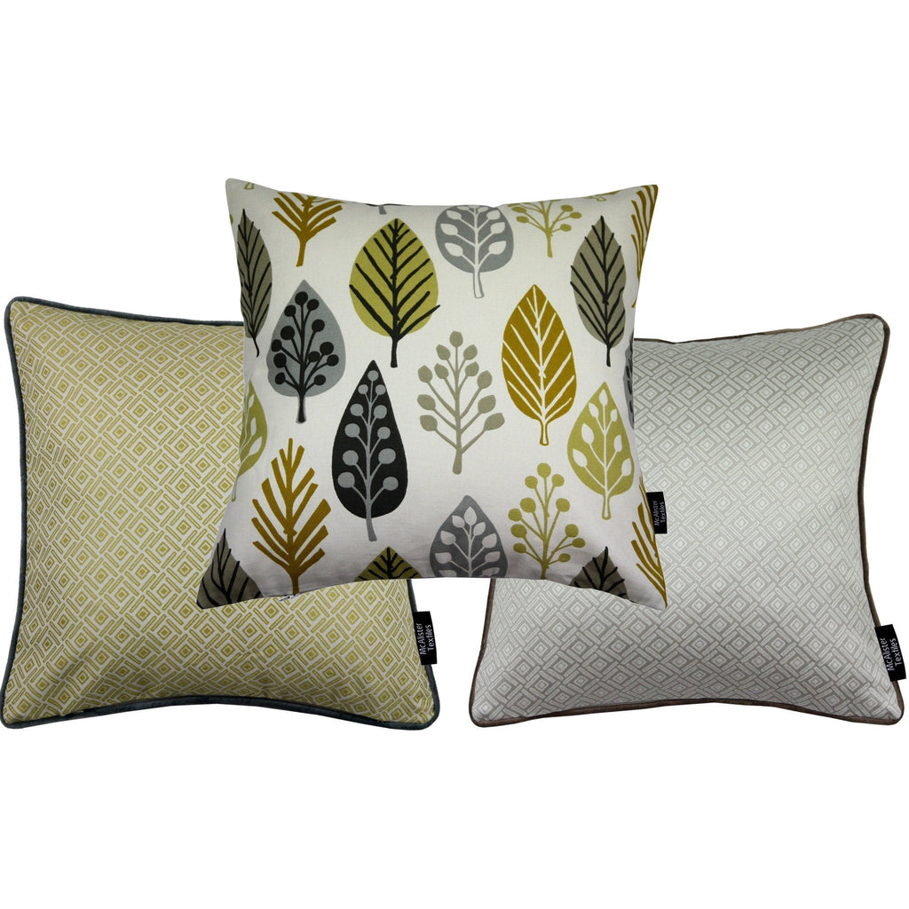 McAlister Textiles Scandinavian Yellow + Grey 43cm x 43cm Cushion Set of 3 Cushions and Covers Cushion Cover 